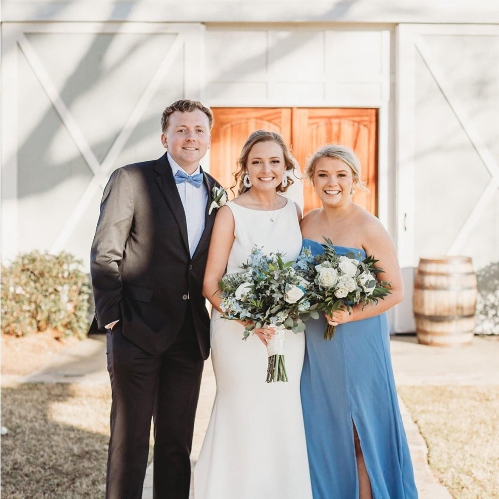 Strapless Side-Slit Evening Gown in Larskspur Blue dusty Dessy Bella Bridesmaid - Picture 3 of 3
